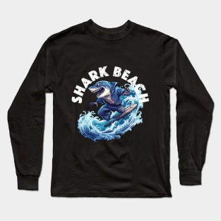 Shark Surfing - Shark Beach (White Lettering) Long Sleeve T-Shirt